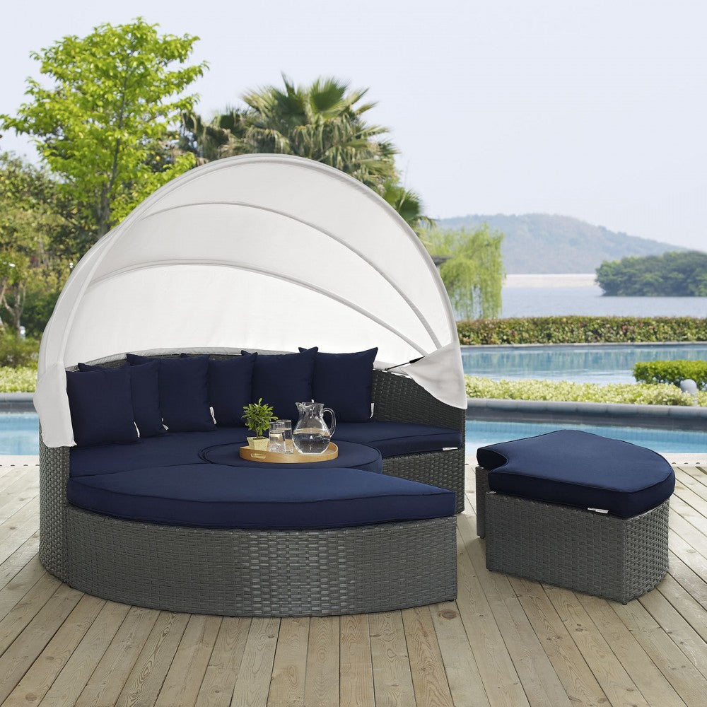 Sojourn Outdoor Patio Sunbrella Daybed, Canvas Navy, EEI-1986-CHC-NAV-SET