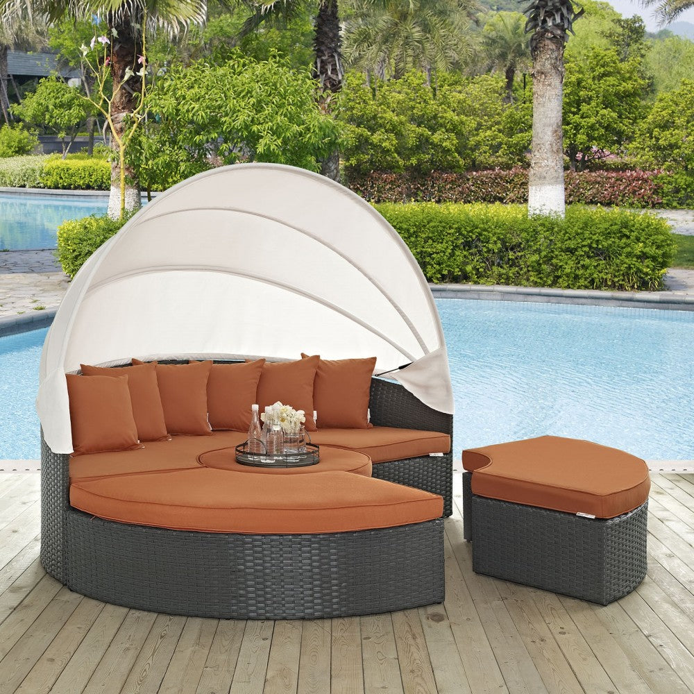Sojourn Outdoor Patio Sunbrella Daybed, Canvas Tuscan, EEI-1986-CHC-TUS-SET