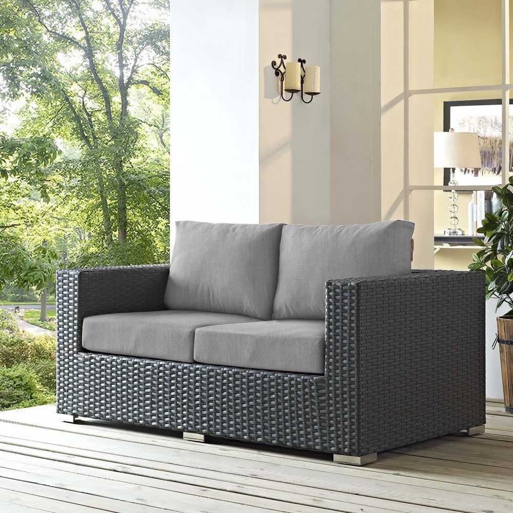 Sojourn Outdoor Patio Sunbrella Loveseat, Canvas Gray