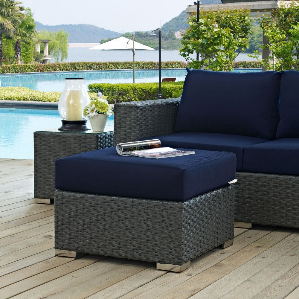 Sojourn Outdoor Patio Sunbrella Ottoman, Canvas Navy