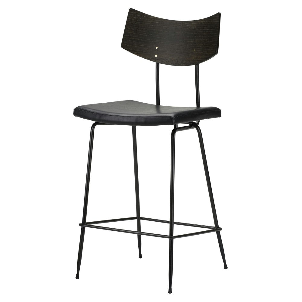 Soli Black Leather Counter Stool