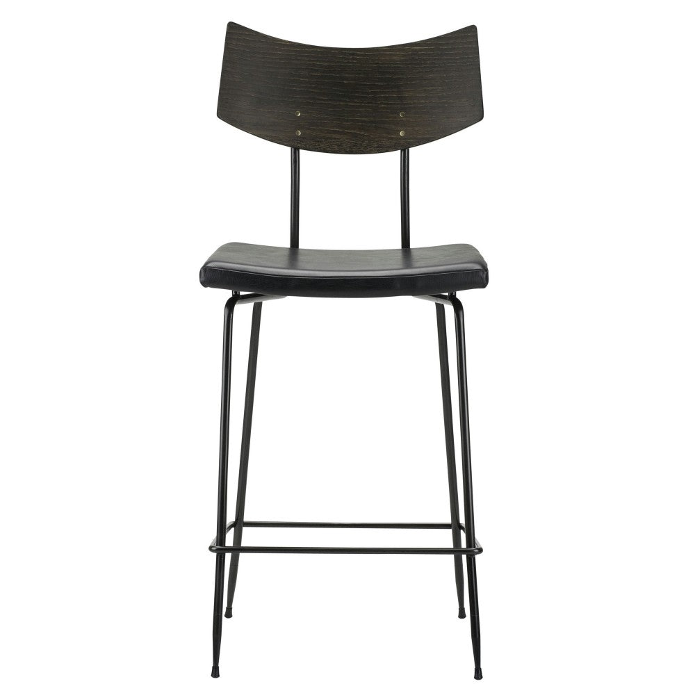 Soli Black Leather Counter Stool
