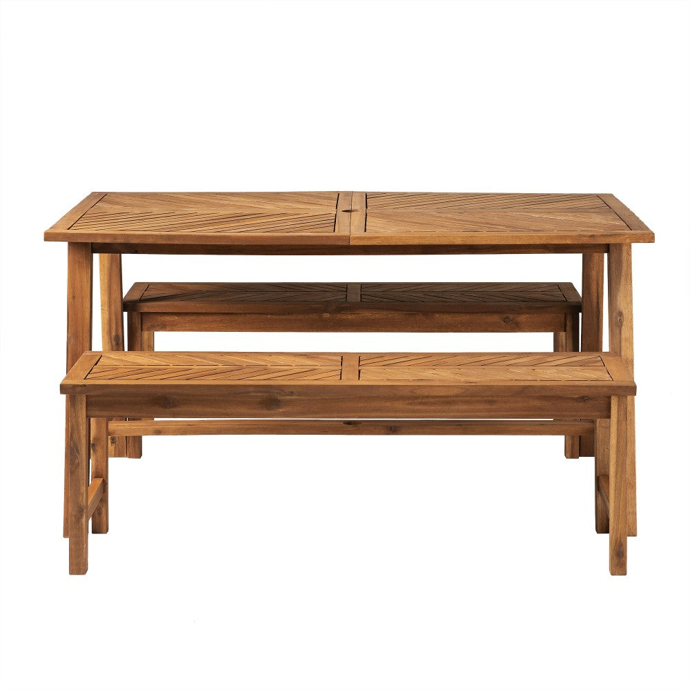 Solid Acacia Wood 3-Piece Chevron Picnic Dining Set - Brown