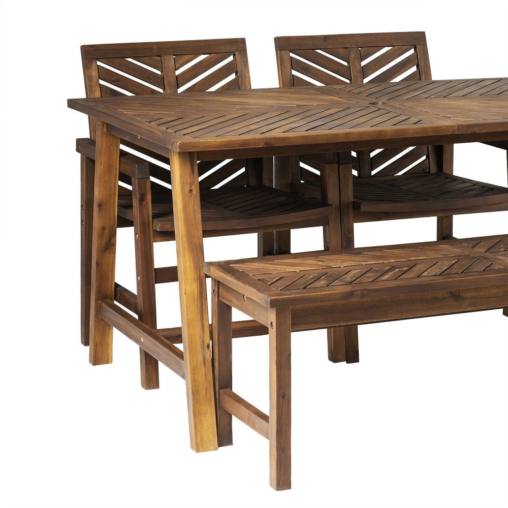 Solid Acacia Wood 4-Piece Chevron Dining Set - Dark Brown