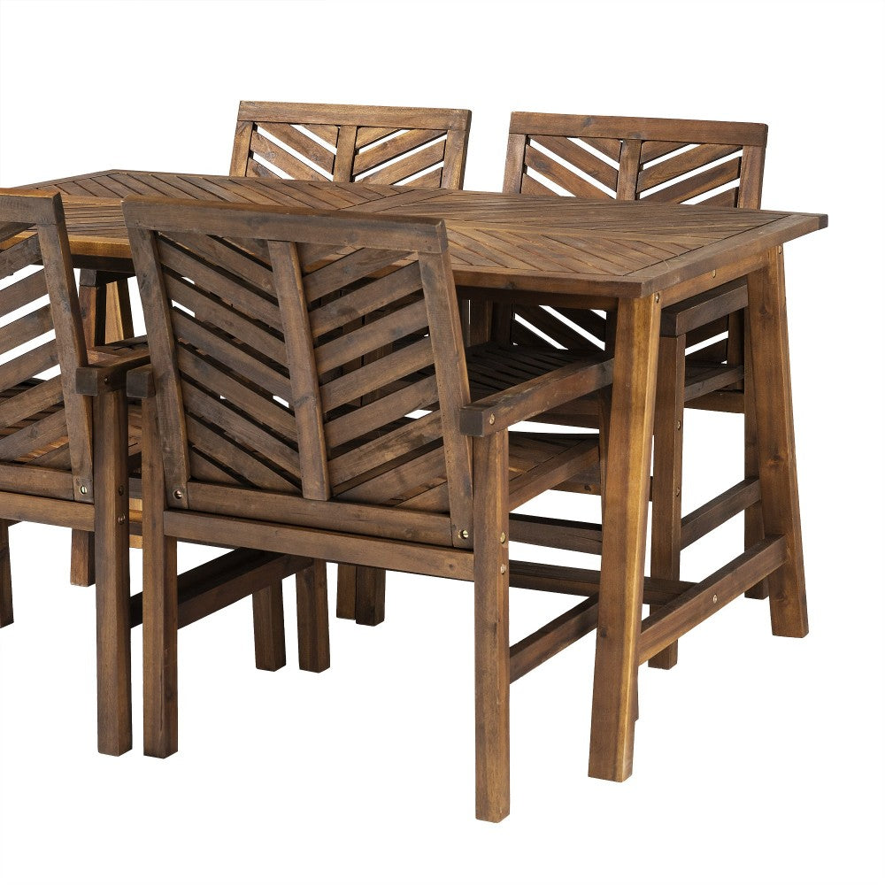 Solid Acacia Wood 5-Piece Chevron Dining Set - Dark Brown