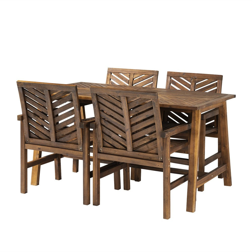 Solid Acacia Wood 5-Piece Chevron Dining Set - Dark Brown