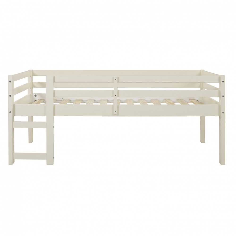 Solid Wood Low Loft Bed - White