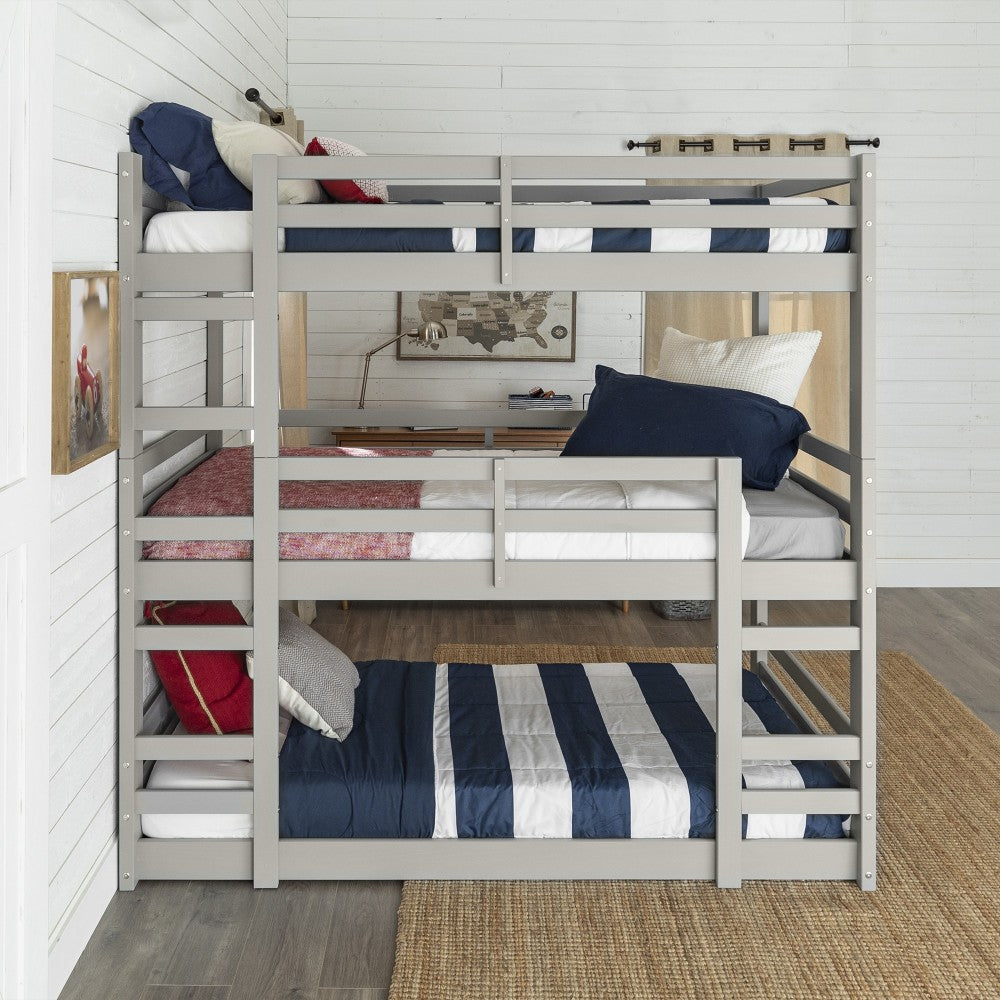 Solid Wood Triple Bunk Bed - Gray
