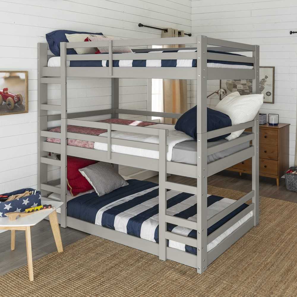 Solid Wood Triple Bunk Bed - Gray