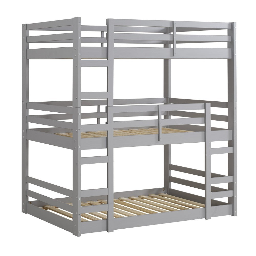 Solid Wood Triple Bunk Bed - Gray