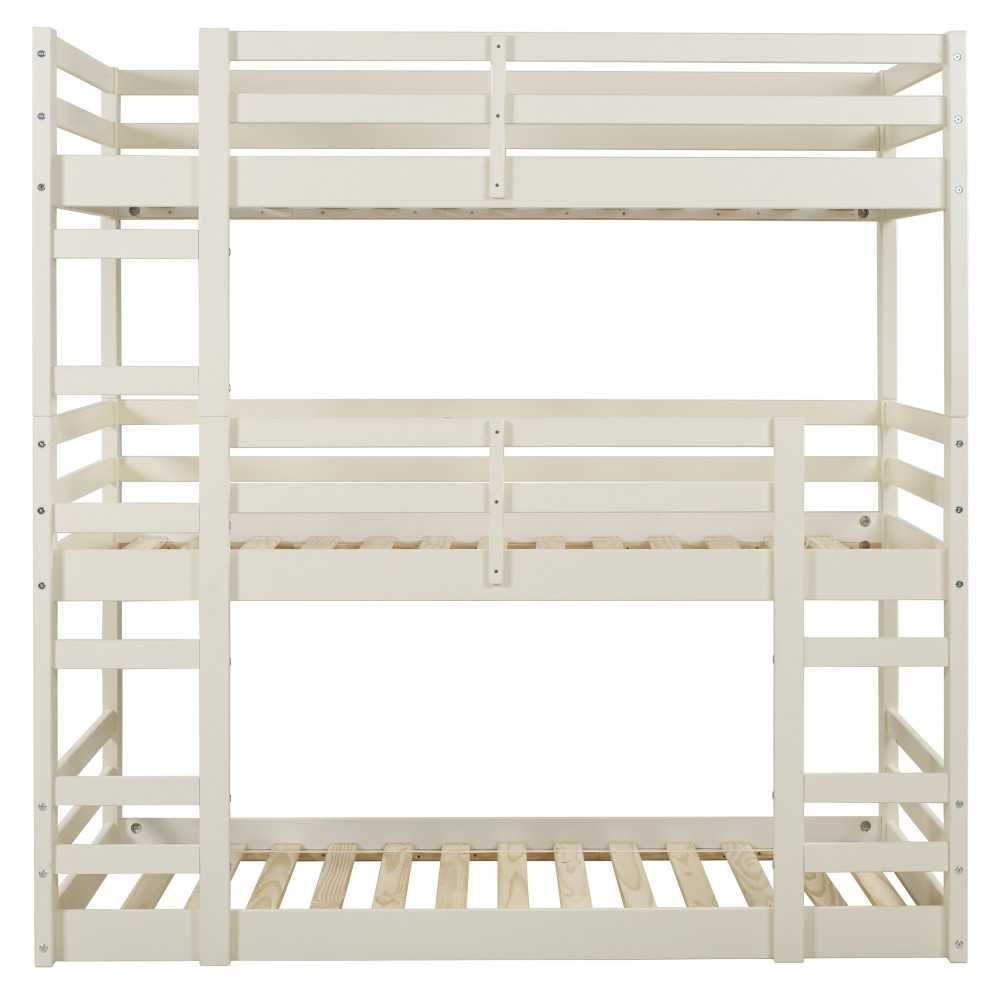 Solid Wood Triple Bunk Bed - White