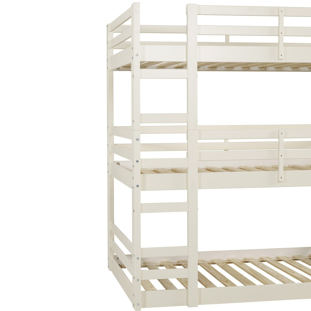 Solid Wood Triple Bunk Bed - White