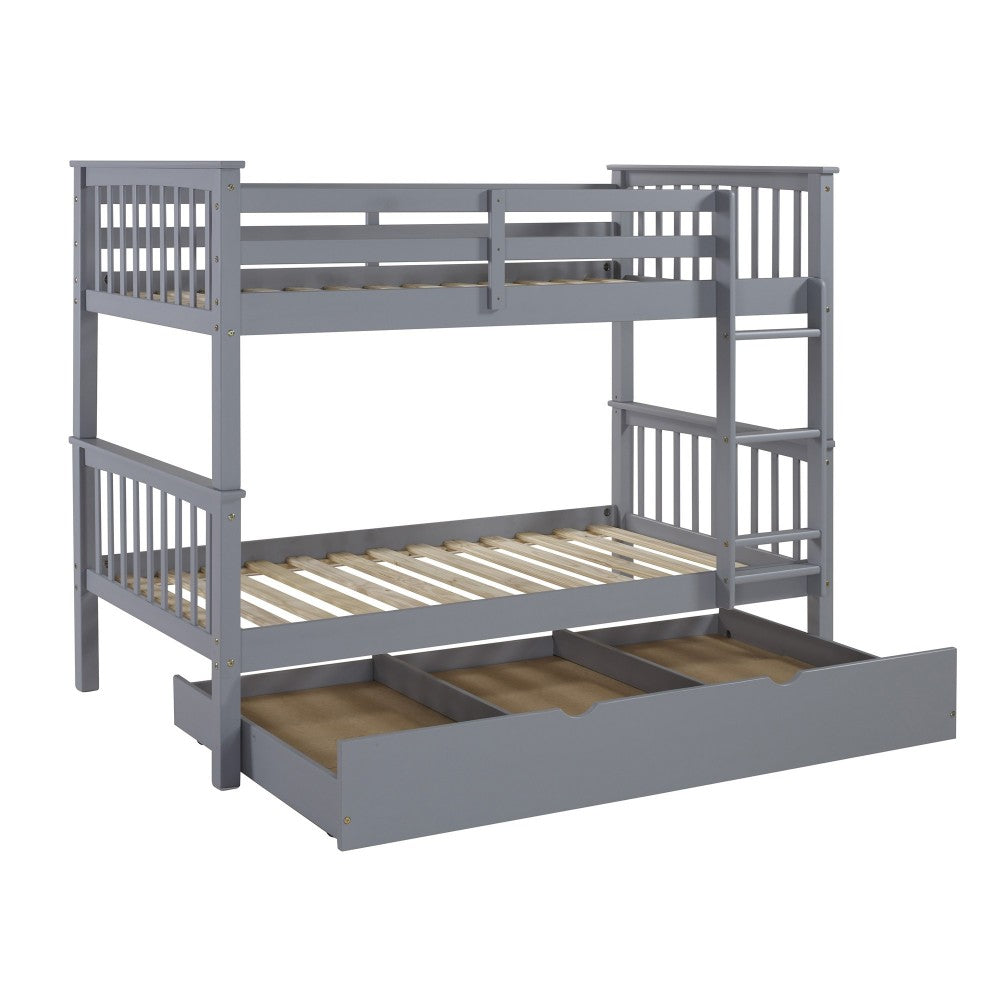 Solid Wood Twin Bunk Bed with Trundle Bed - Gray