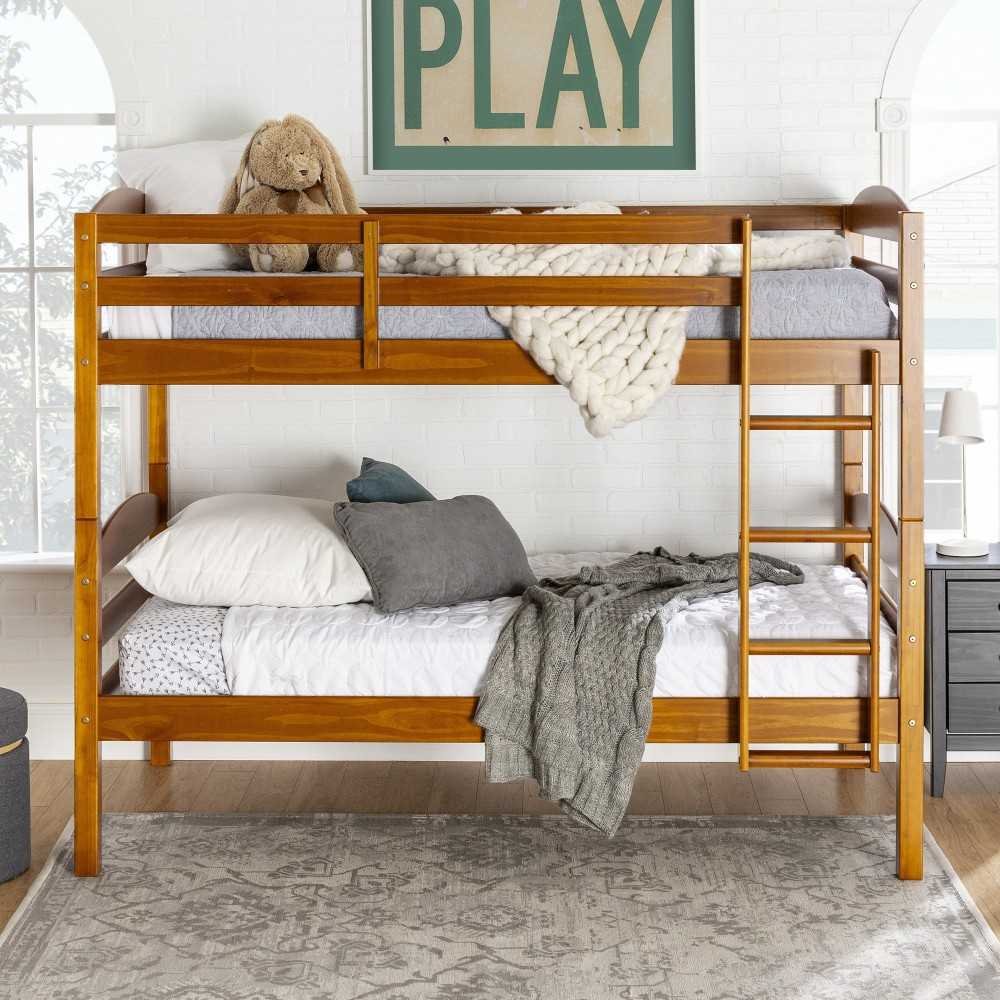 Solid Wood Twin over Twin Bunk Bed - Honey