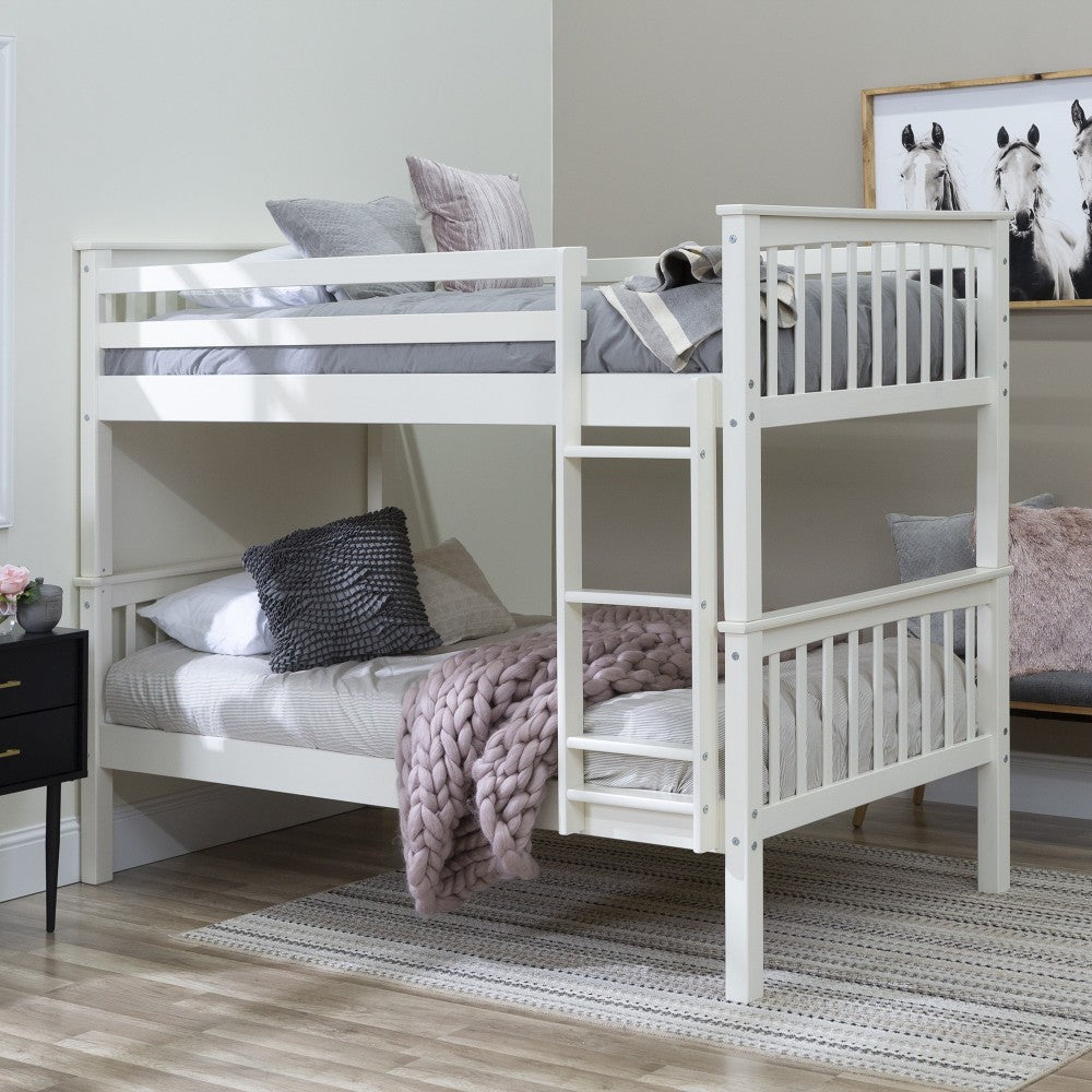 Solid Wood Twin over Twin Mission Design Bunk Bed - White