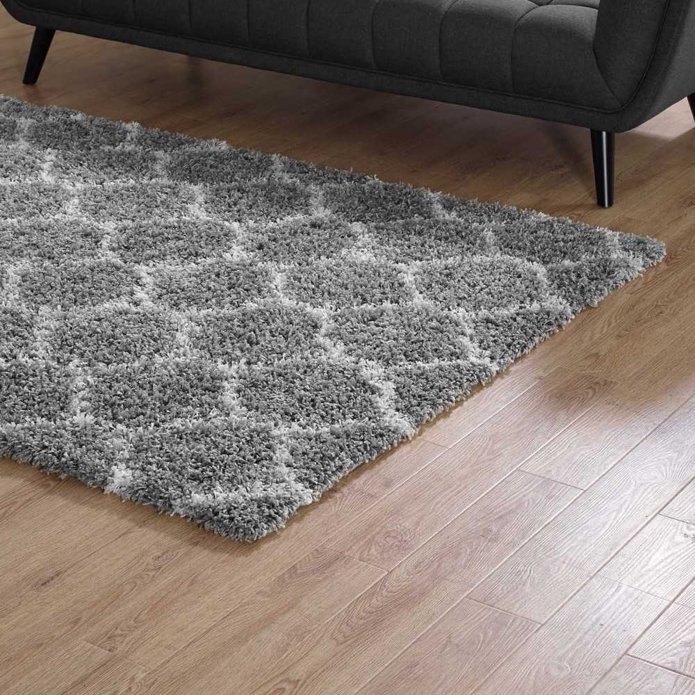 Solvea Moroccan Trellis 5x8 Shag Area Rug, Gray and Ivory