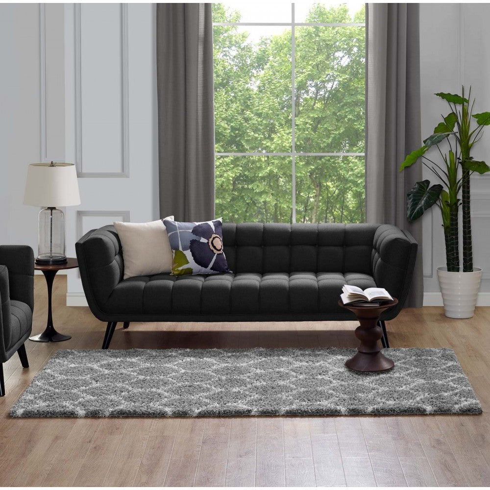 Solvea Moroccan Trellis 5x8 Shag Area Rug, Gray and Ivory