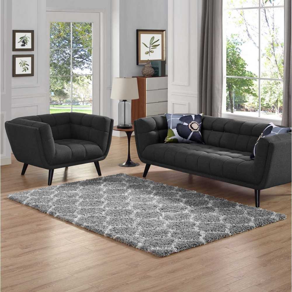 Solvea Moroccan Trellis 5x8 Shag Area Rug, Gray and Ivory
