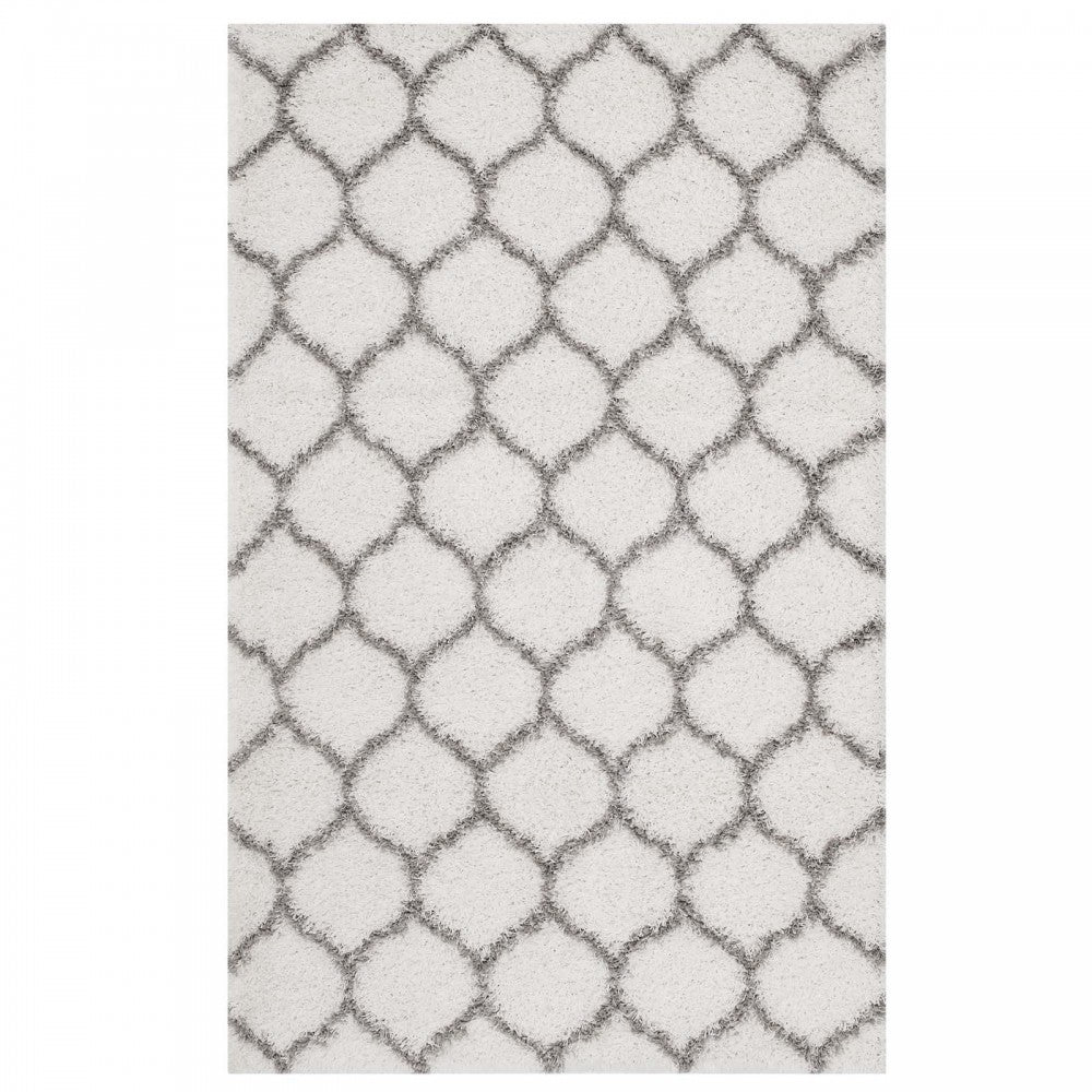 Solvea Moroccan Trellis 5x8 Shag Area Rug, Ivory and Gray