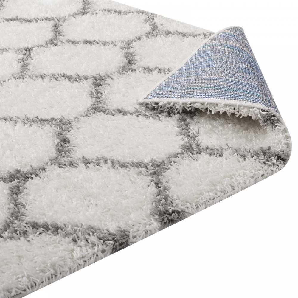 Solvea Moroccan Trellis 5x8 Shag Area Rug, Ivory and Gray