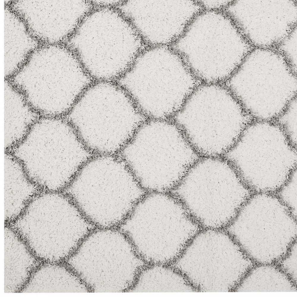 Solvea Moroccan Trellis 5x8 Shag Area Rug, Ivory and Gray