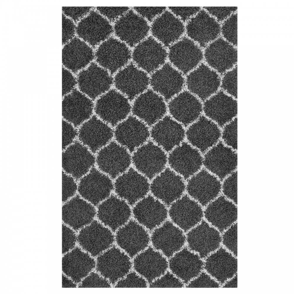 Solvea Moroccan Trellis 5x8 Shag Area Rug, Dark Gray and Ivory