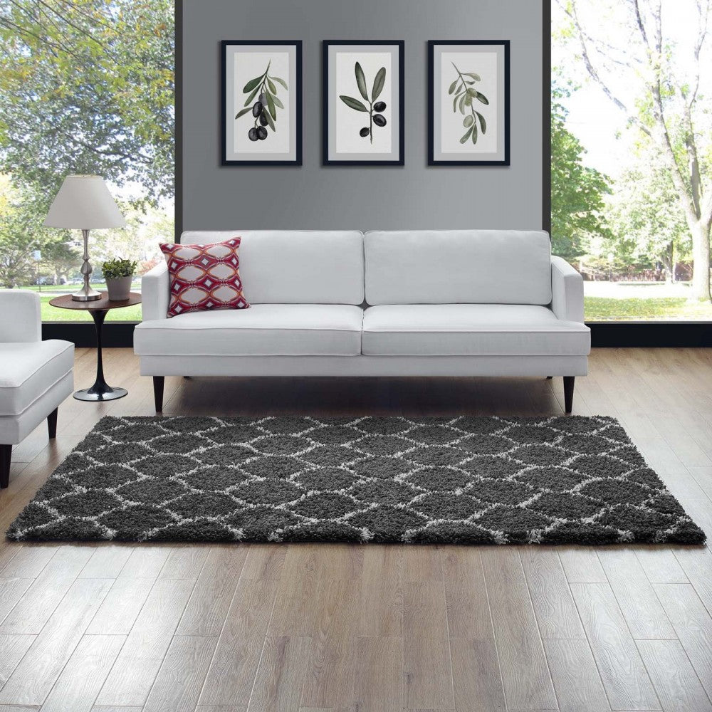 Solvea Moroccan Trellis 5x8 Shag Area Rug, Dark Gray and Ivory