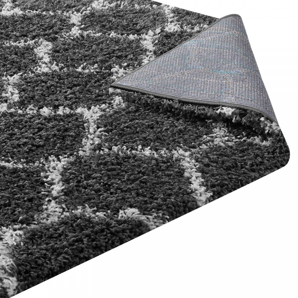 Solvea Moroccan Trellis 5x8 Shag Area Rug, Dark Gray and Ivory