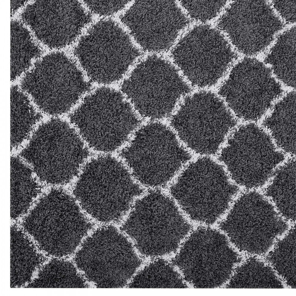 Solvea Moroccan Trellis 5x8 Shag Area Rug, Dark Gray and Ivory