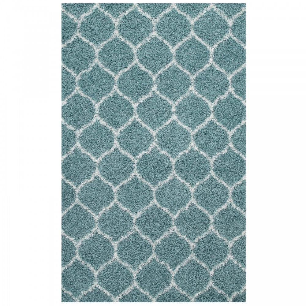 Solvea Moroccan Trellis 5x8 Shag Area Rug, Aqua Blue and Ivory