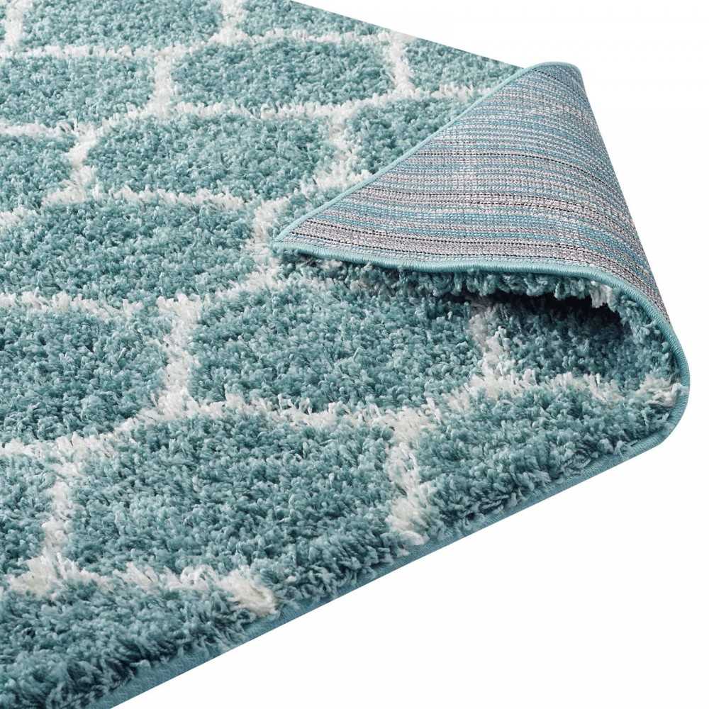 Solvea Moroccan Trellis 5x8 Shag Area Rug, Aqua Blue and Ivory