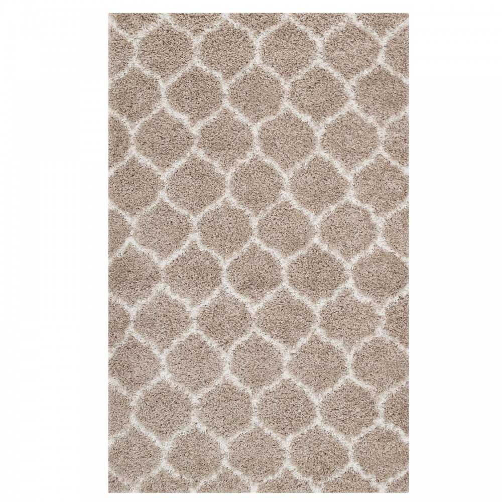 Solvea Moroccan Trellis 5x8 Shag Area Rug, Beige and Ivory
