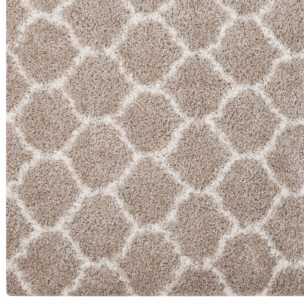 Solvea Moroccan Trellis 5x8 Shag Area Rug, Beige and Ivory