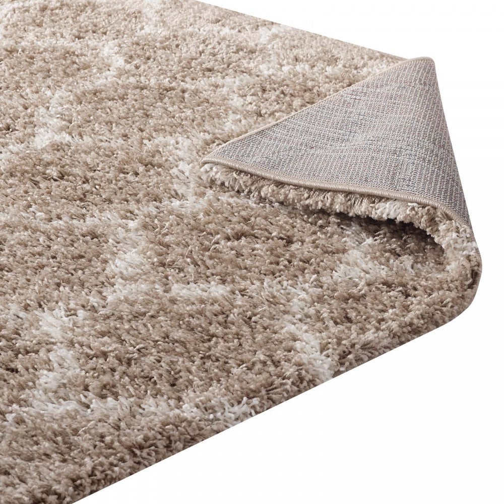Solvea Moroccan Trellis 5x8 Shag Area Rug, Beige and Ivory