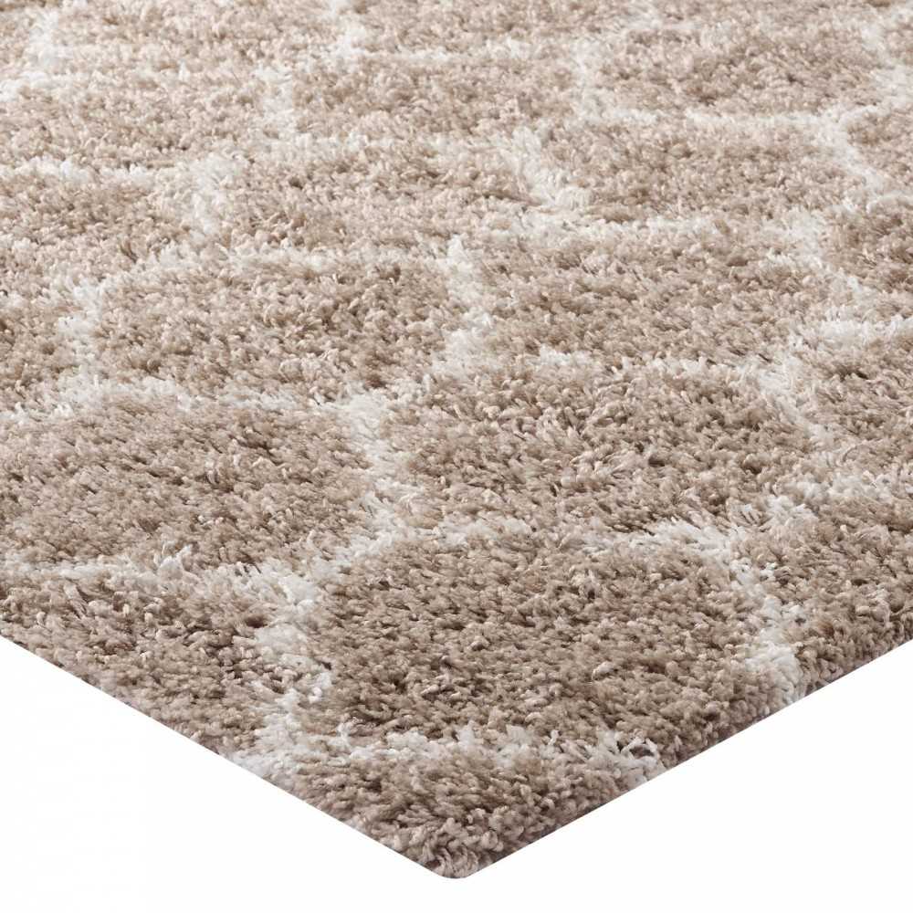 Solvea Moroccan Trellis 5x8 Shag Area Rug, Beige and Ivory