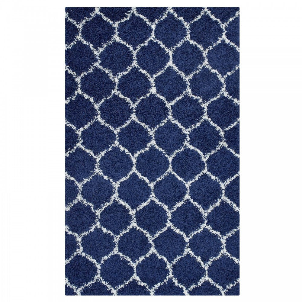 Solvea Moroccan Trellis 5x8 Shag Area Rug, Navy and Ivory