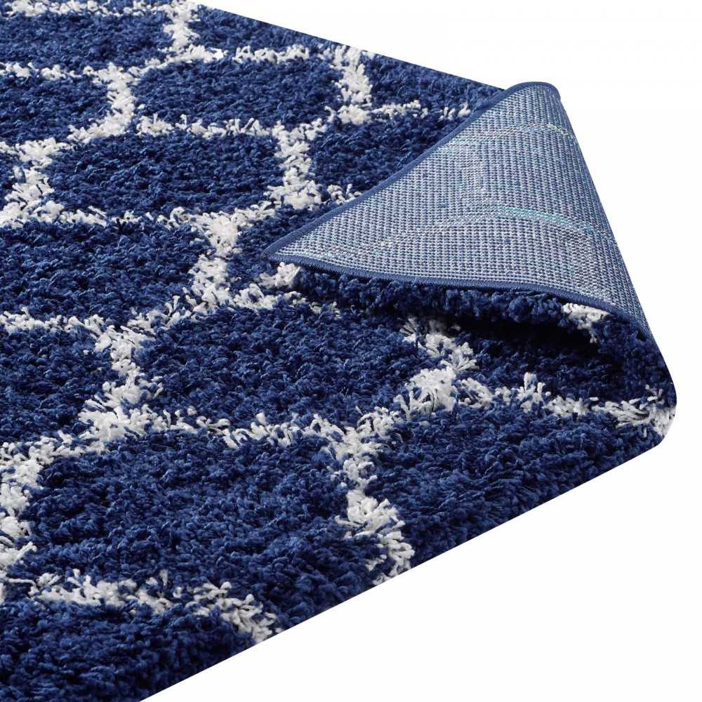 Solvea Moroccan Trellis 5x8 Shag Area Rug, Navy and Ivory