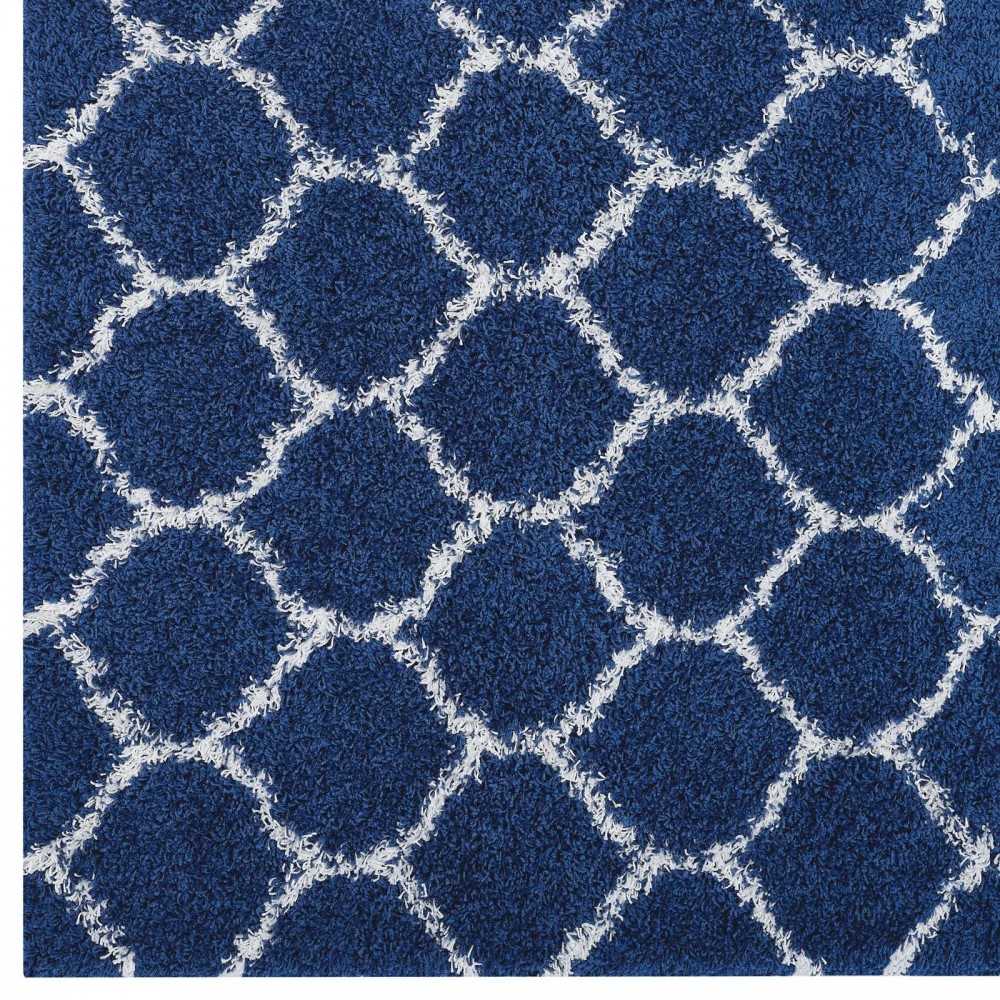 Solvea Moroccan Trellis 5x8 Shag Area Rug, Navy and Ivory