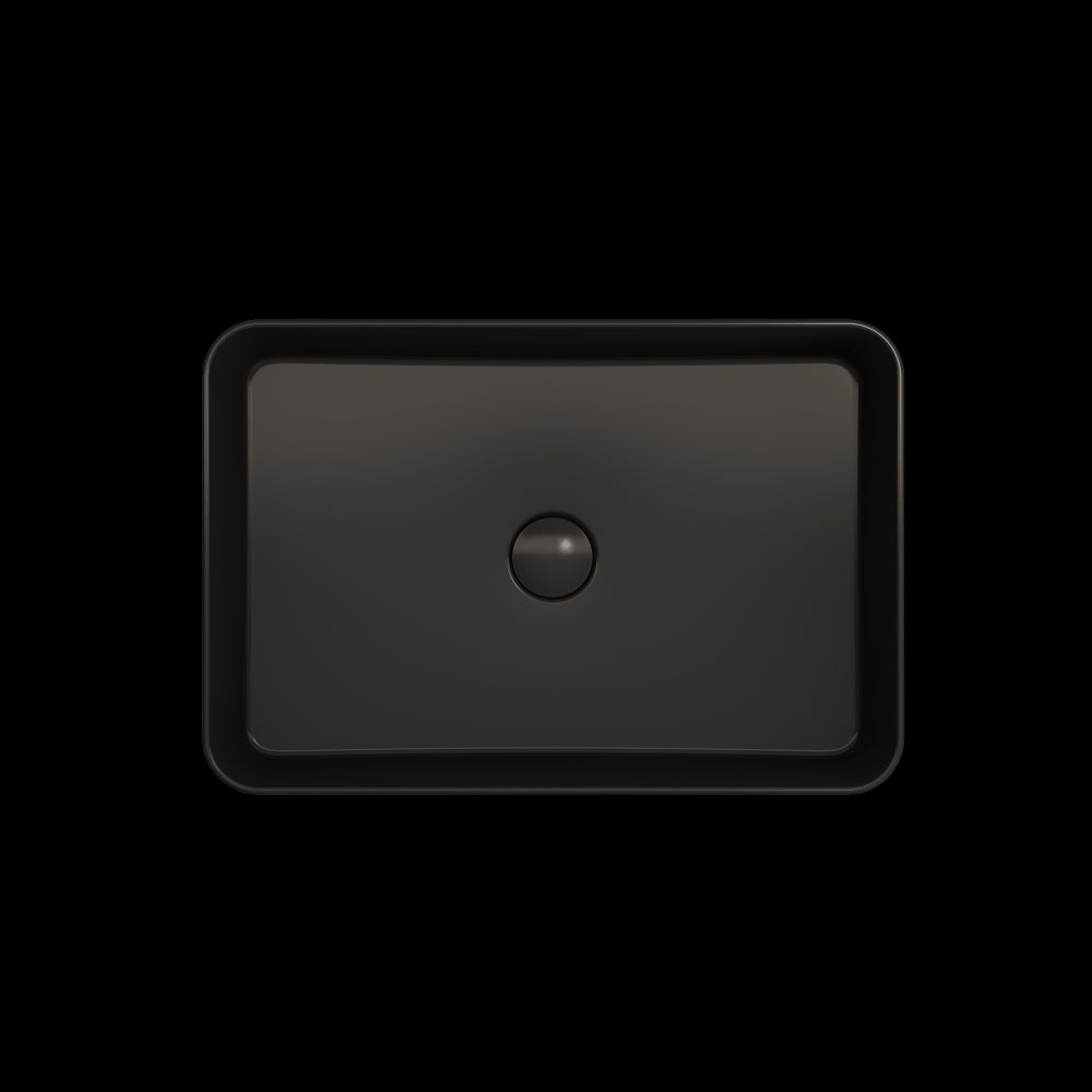 Sottile Rectangle Vessel Fireclay 21.5 in. with Drain Cover in Matte Black