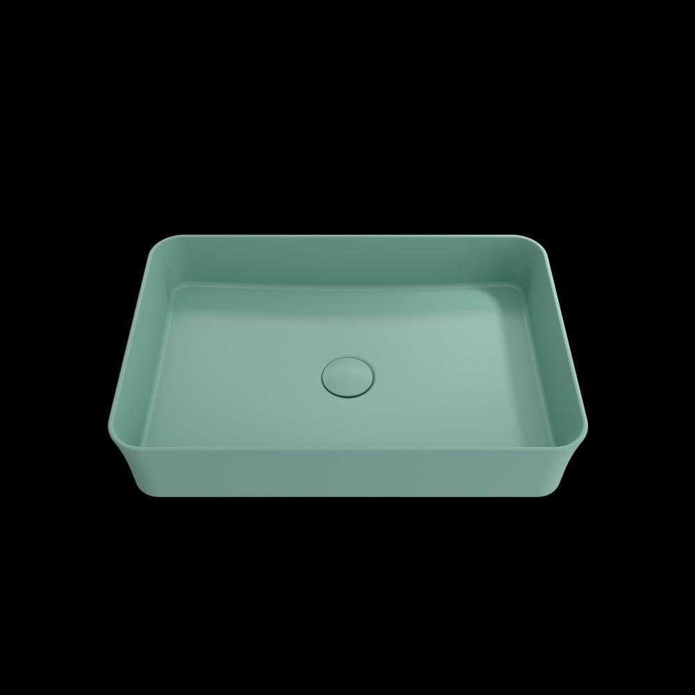 Sottile Rectangle Vessel Fireclay 21.5 in. with Drain Cover in Matte Mint Green