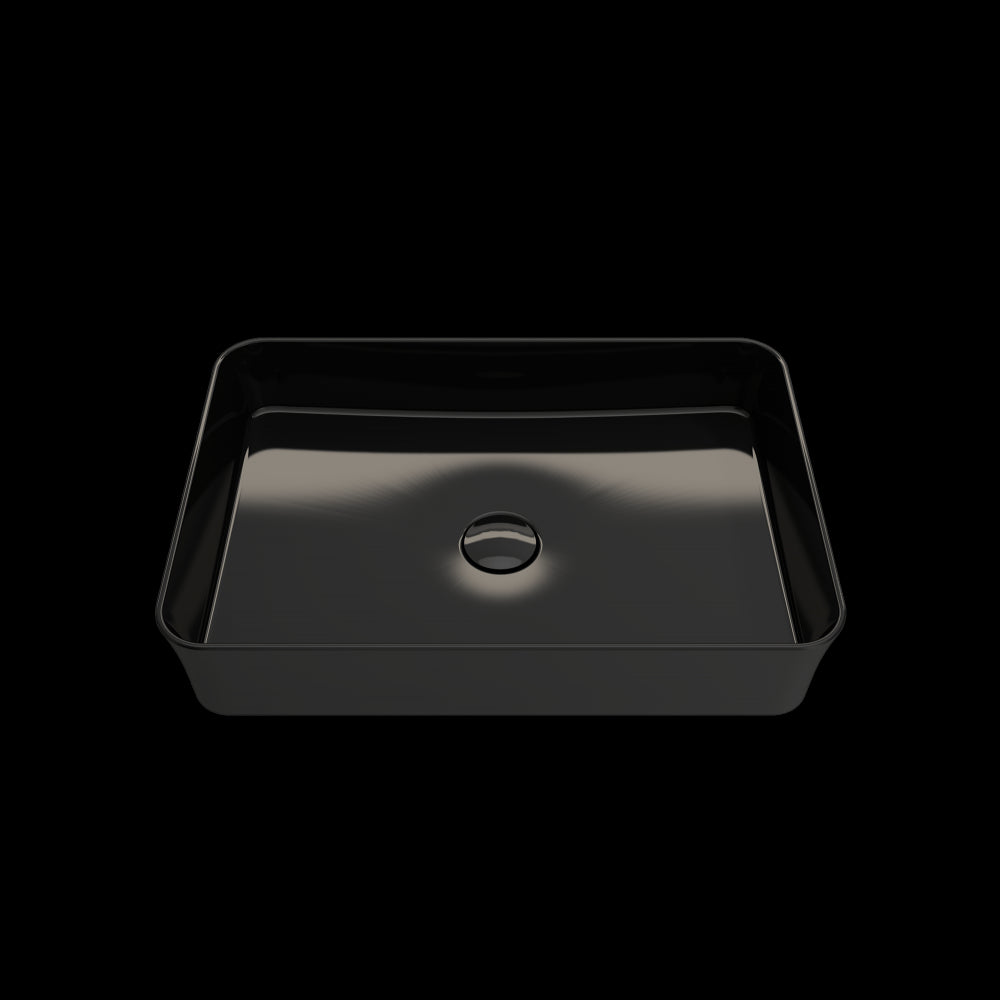 Sottile Rectangle Vessel Fireclay 21.5 in. with Matching Drain Cover in Black