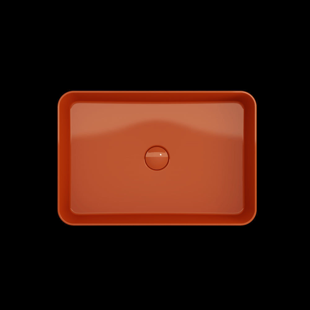 Sottile Rectangle Vessel Fireclay 21.5 in. with Matching Drain Cover in Orange