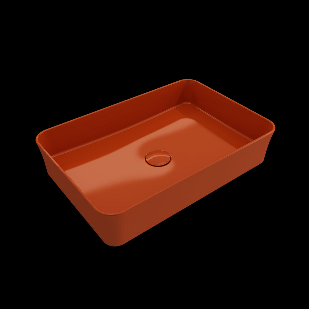 Sottile Rectangle Vessel Fireclay 21.5 in. with Matching Drain Cover in Orange