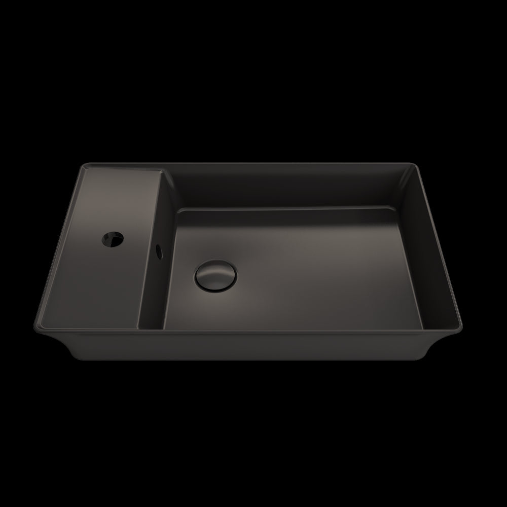 Sottile Rectangle Vessel Fireclay 23.5 in. 1-Hole Faucet Deck in Matte Black
