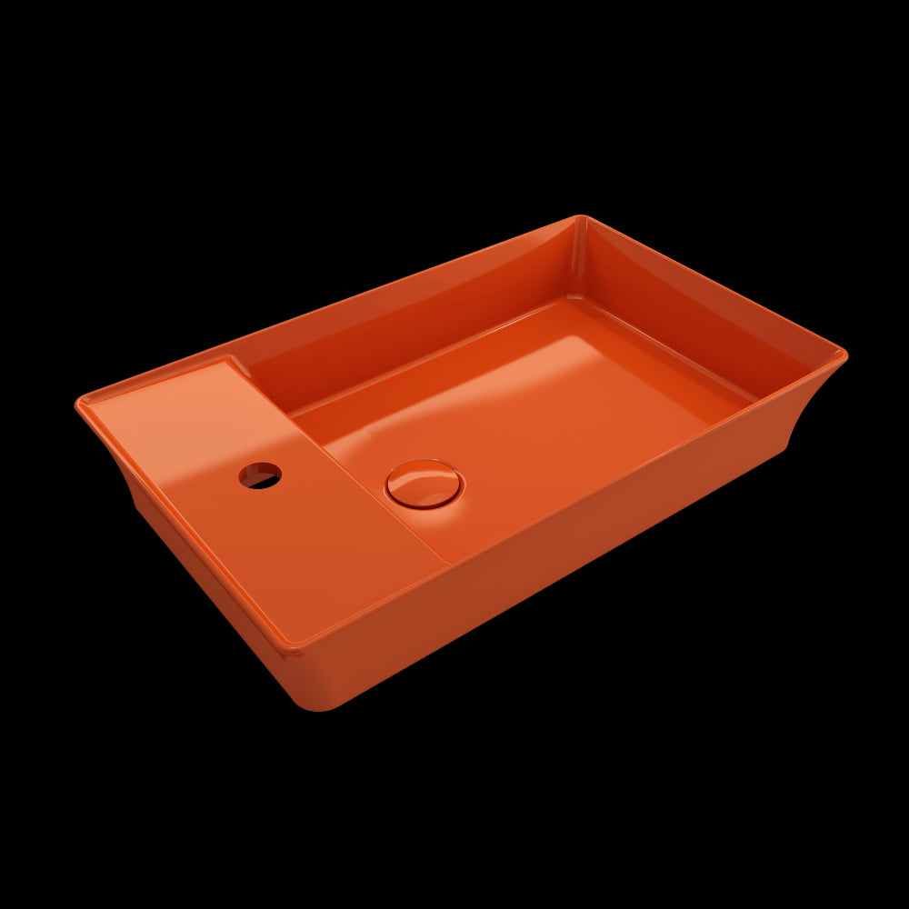 Sottile Rectangle Vessel Fireclay 23.5 in. 1-Hole Faucet Deck in Orange