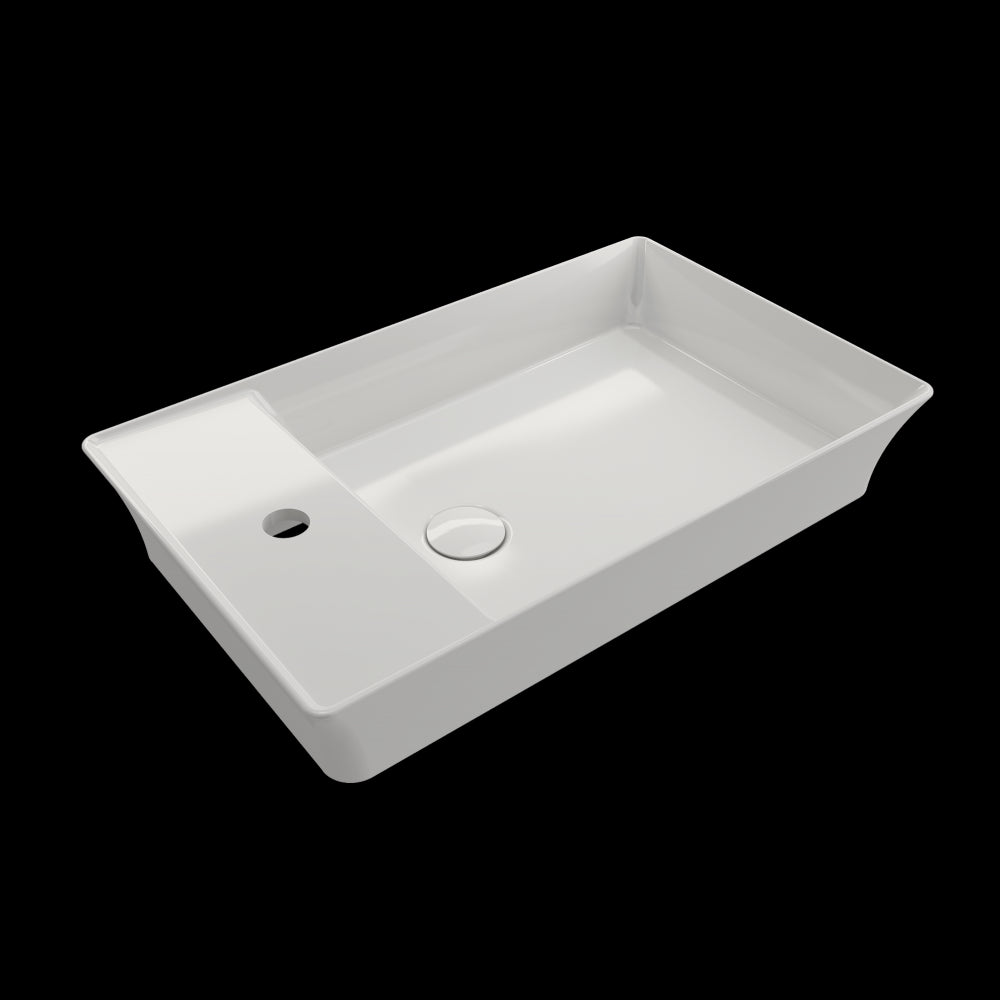 Sottile Rectangle Vessel Fireclay 23.5 in. 1-Hole Faucet Deck in White