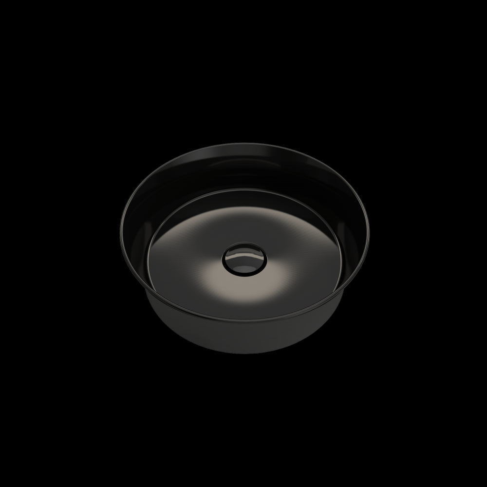 Sottile Round Vessel Fireclay 15 in. with Matching Drain Cover in Black