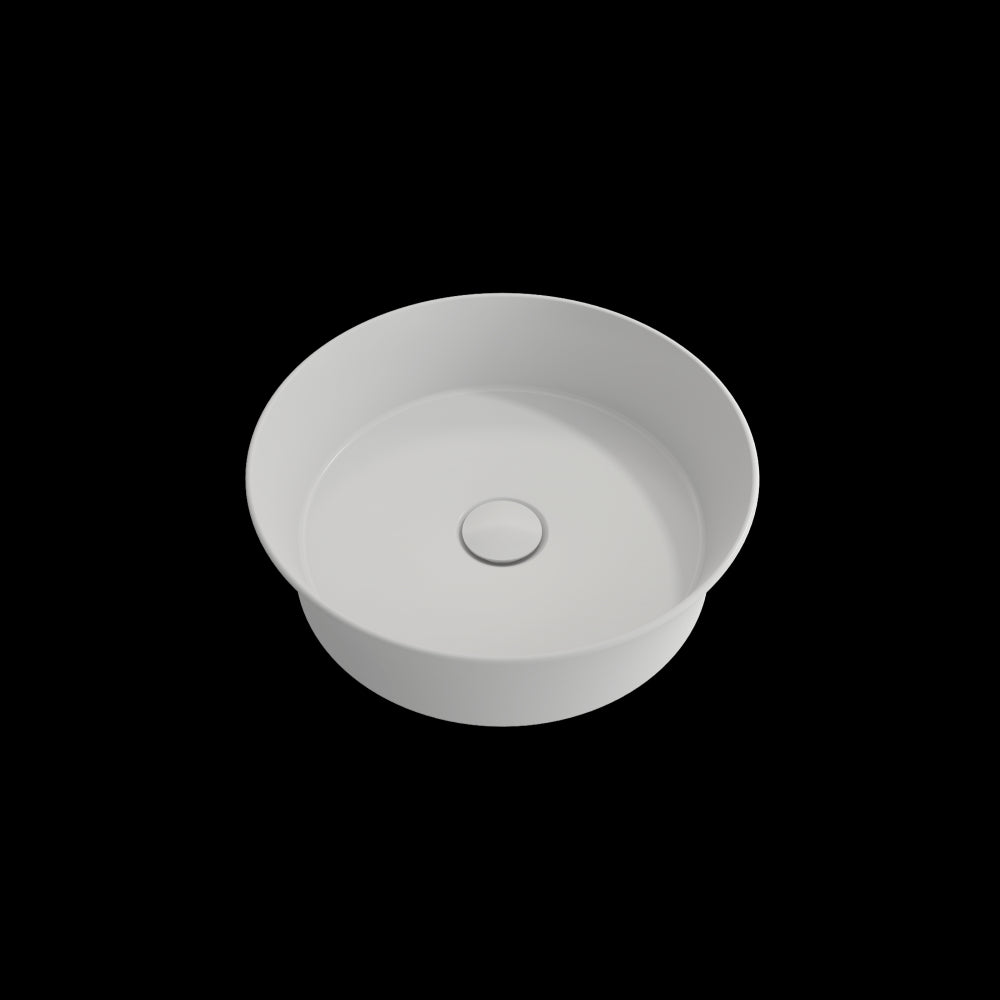 Sottile Round Vessel Fireclay 15 in. with Matching Drain Cover in Matte White
