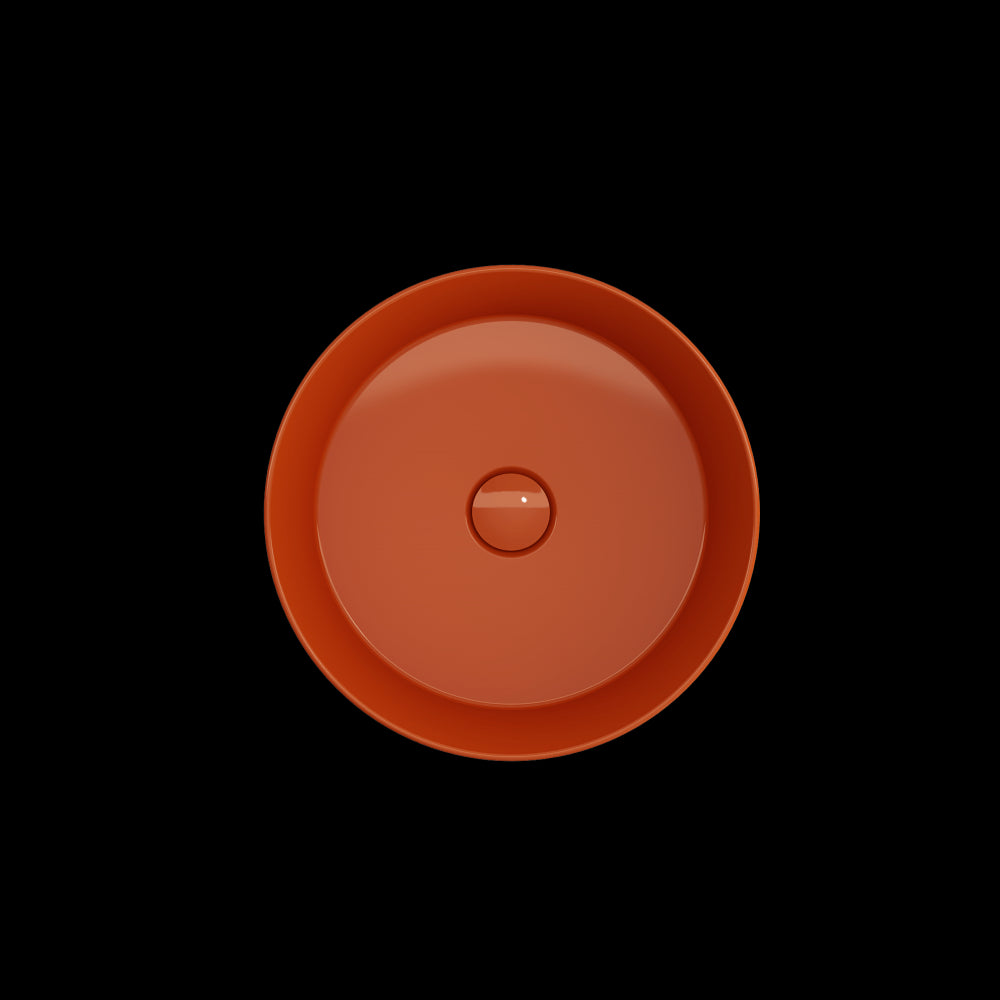 Sottile Round Vessel Fireclay 15 in. with Matching Drain Cover in Orange