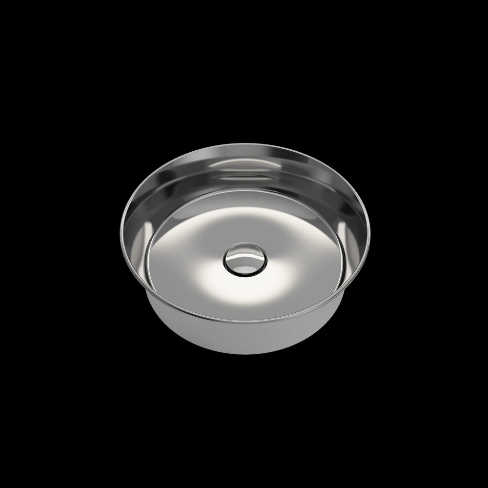 Sottile Round Vessel Fireclay 15 in. with Matching Drain Cover in Platinum